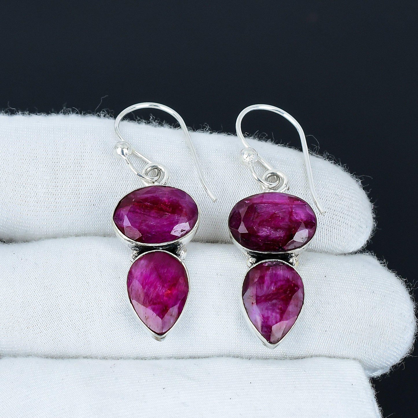 Deep Red Ruby Gemstone Sterling Silver Earrings