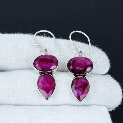 Deep Red Ruby Gemstone Sterling Silver Earrings