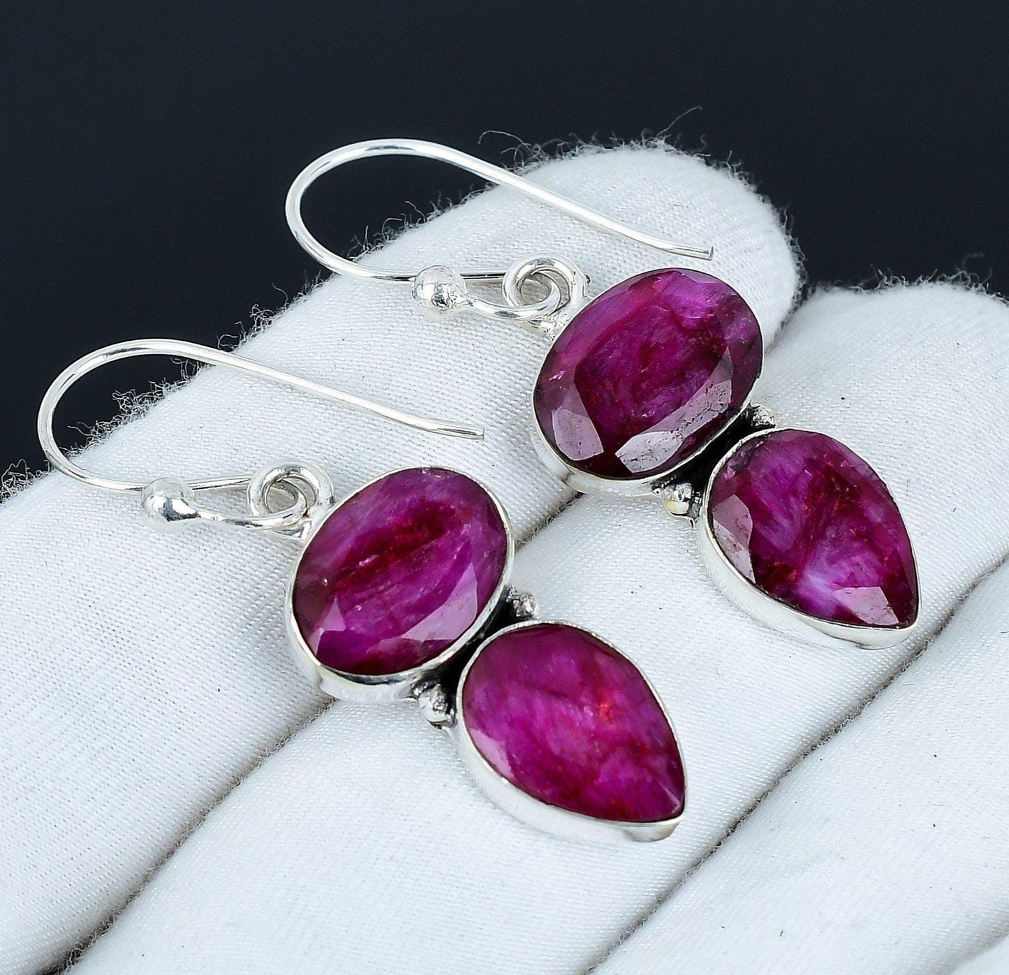 Deep Red Ruby Gemstone Sterling Silver Earrings