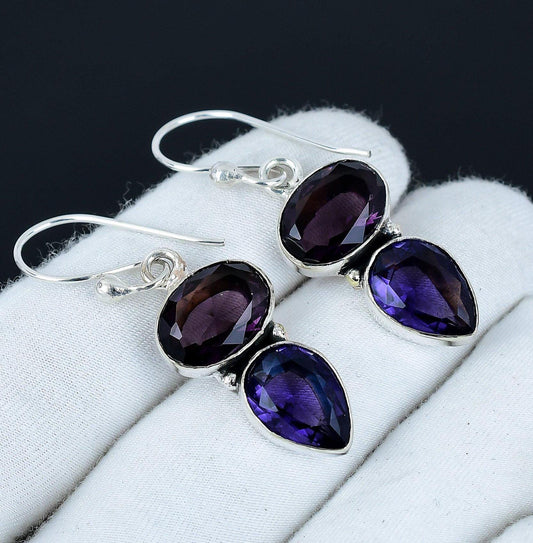 Purple Amethyst Gemstone 925 Silver Earrings