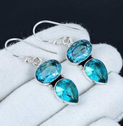 Swiss Blue Topaz Gemstone Earrings