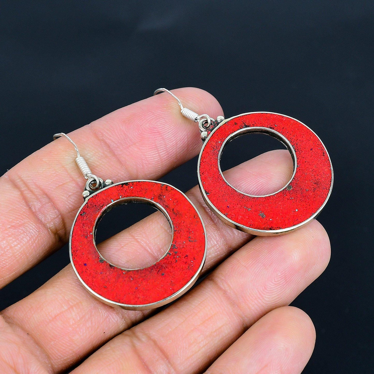 Red Coral Gemstone Sterling Silver Earrings