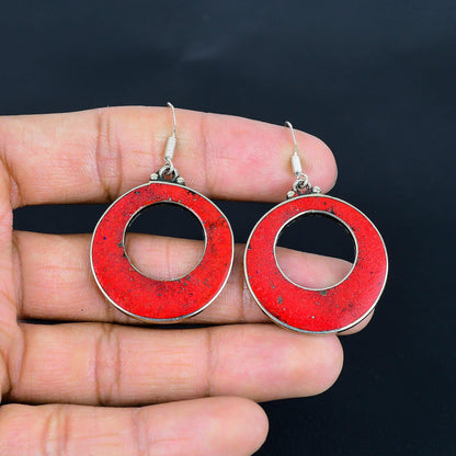 Red Coral Gemstone Sterling Silver Earrings