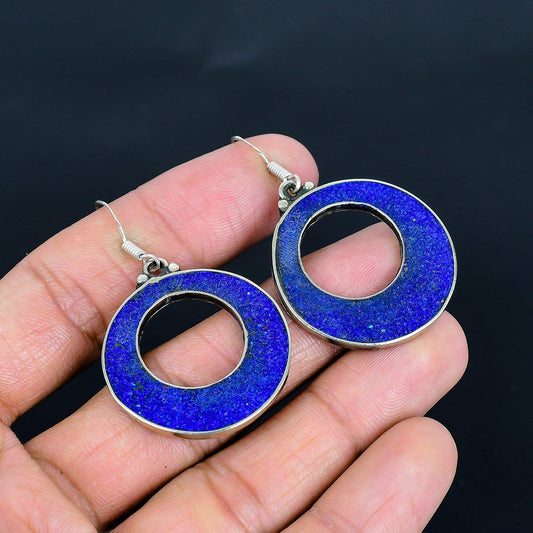 Blue Lapis Lazuli Gemstone Sterling Silver Earrings