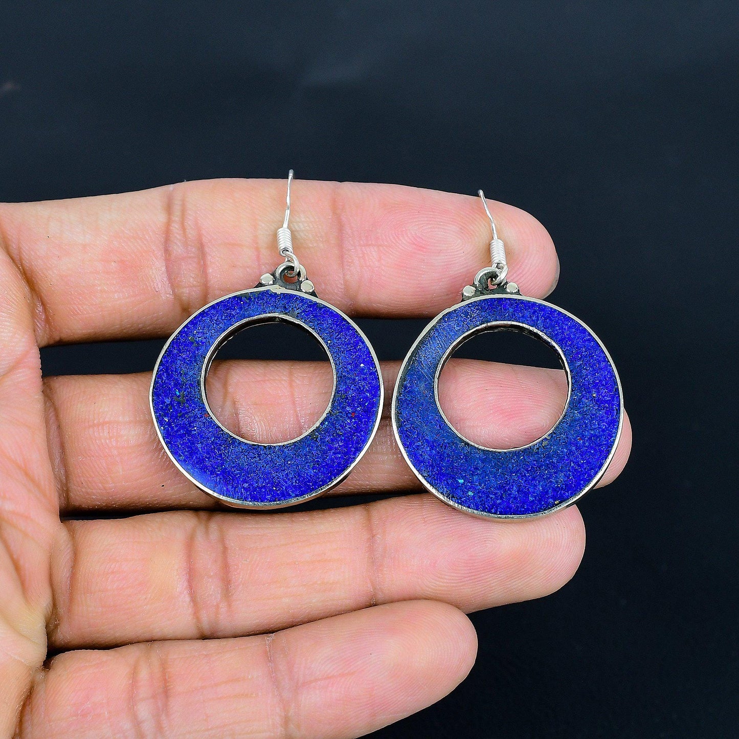 Blue Lapis Lazuli Gemstone Sterling Silver Earrings