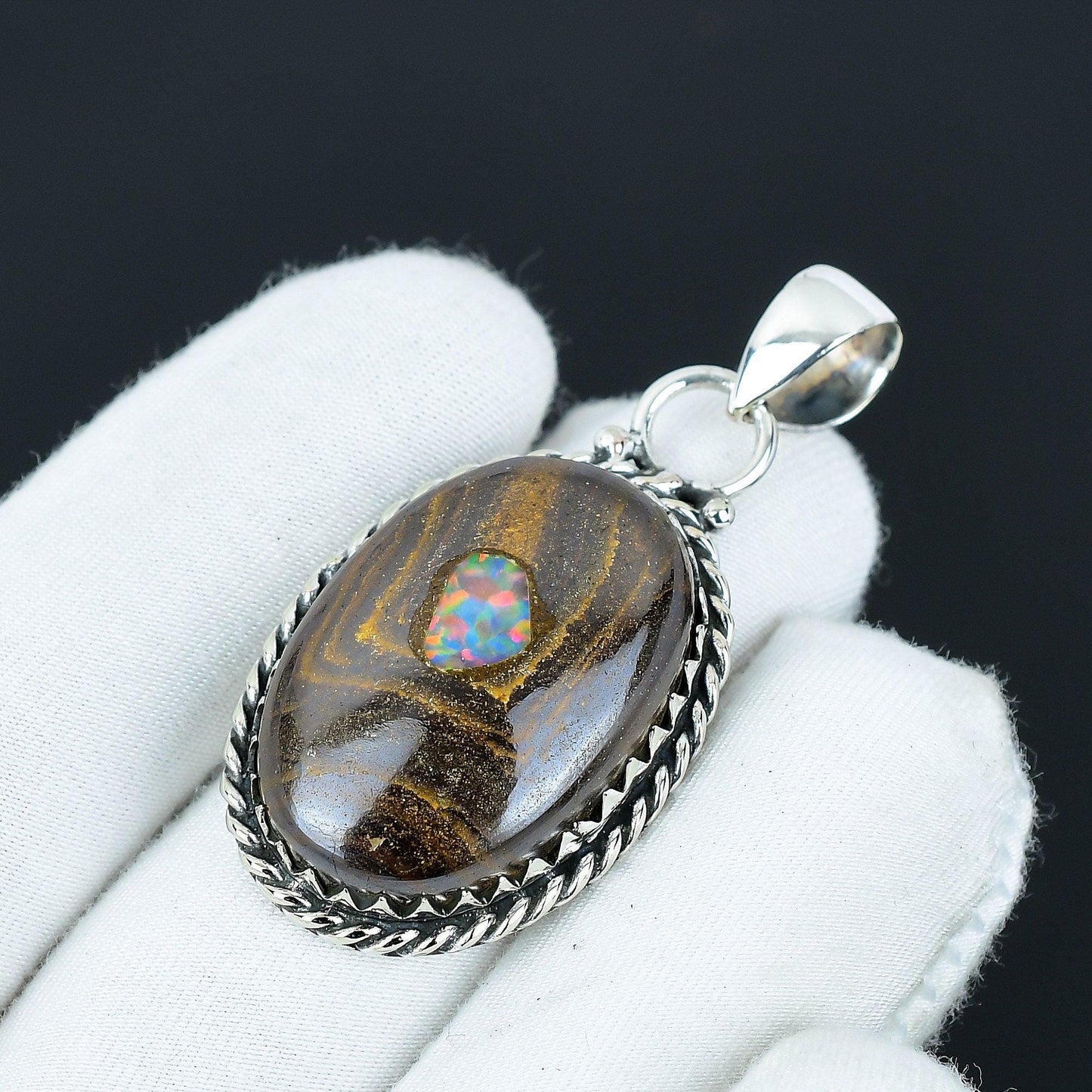 Blue Boulder Opal Gemstone Pendant