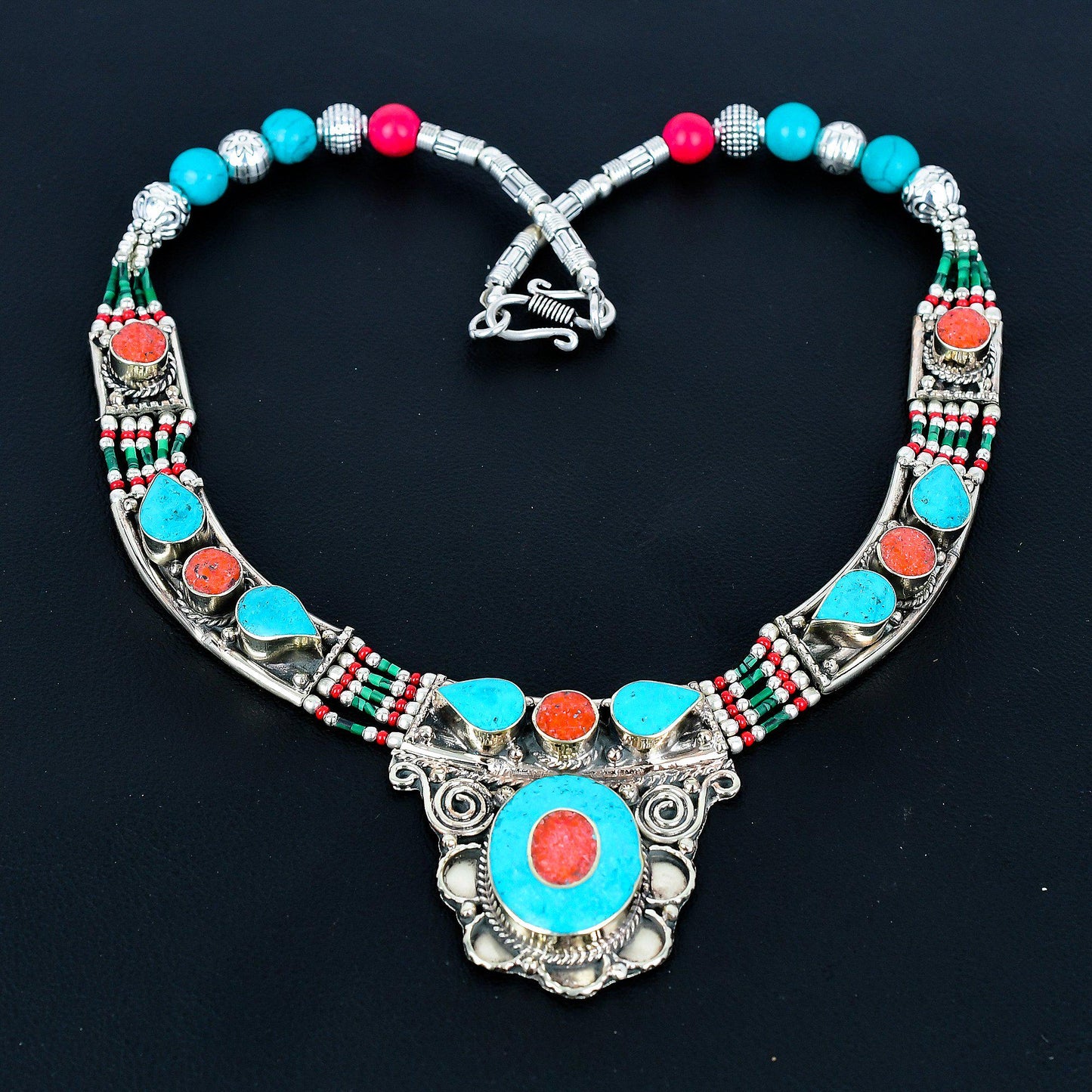 Turquoise & Red Coral Gemstone Necklace