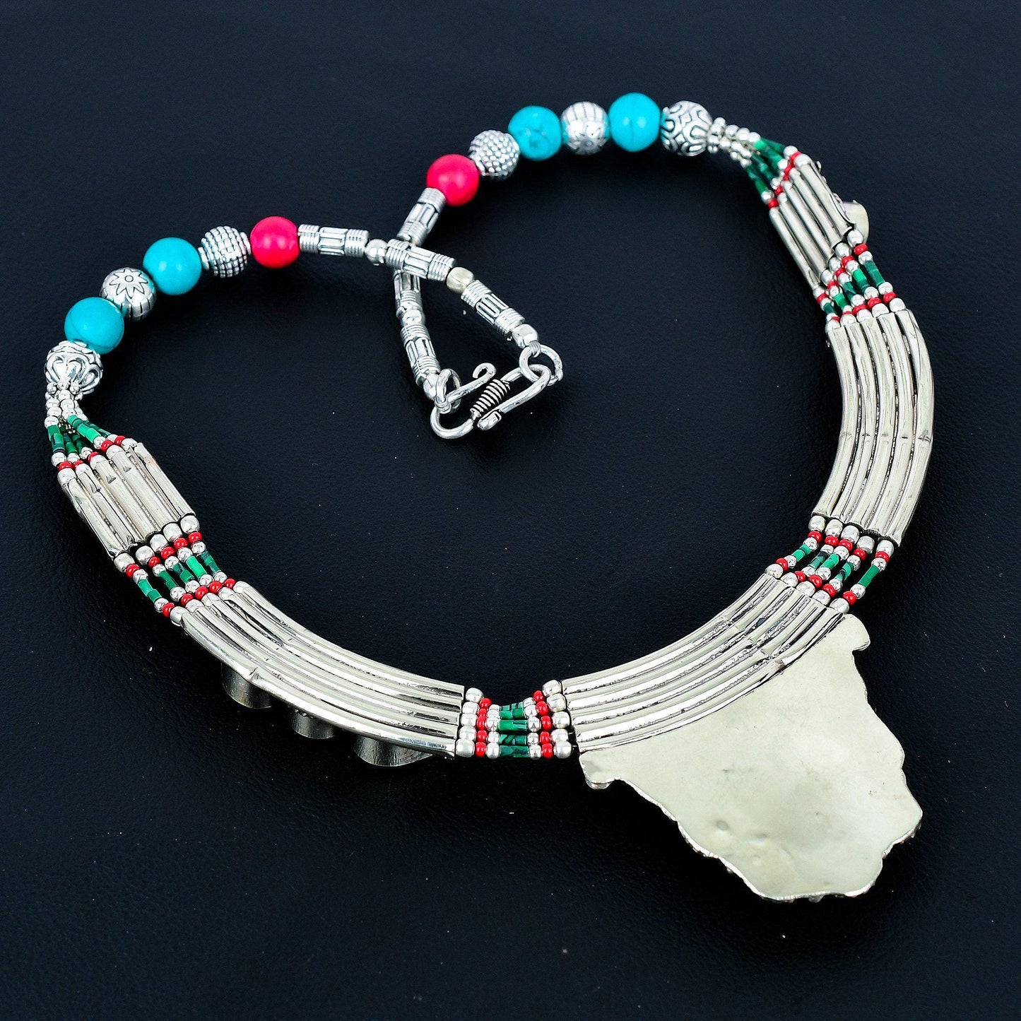 Turquoise & Red Coral Gemstone Necklace