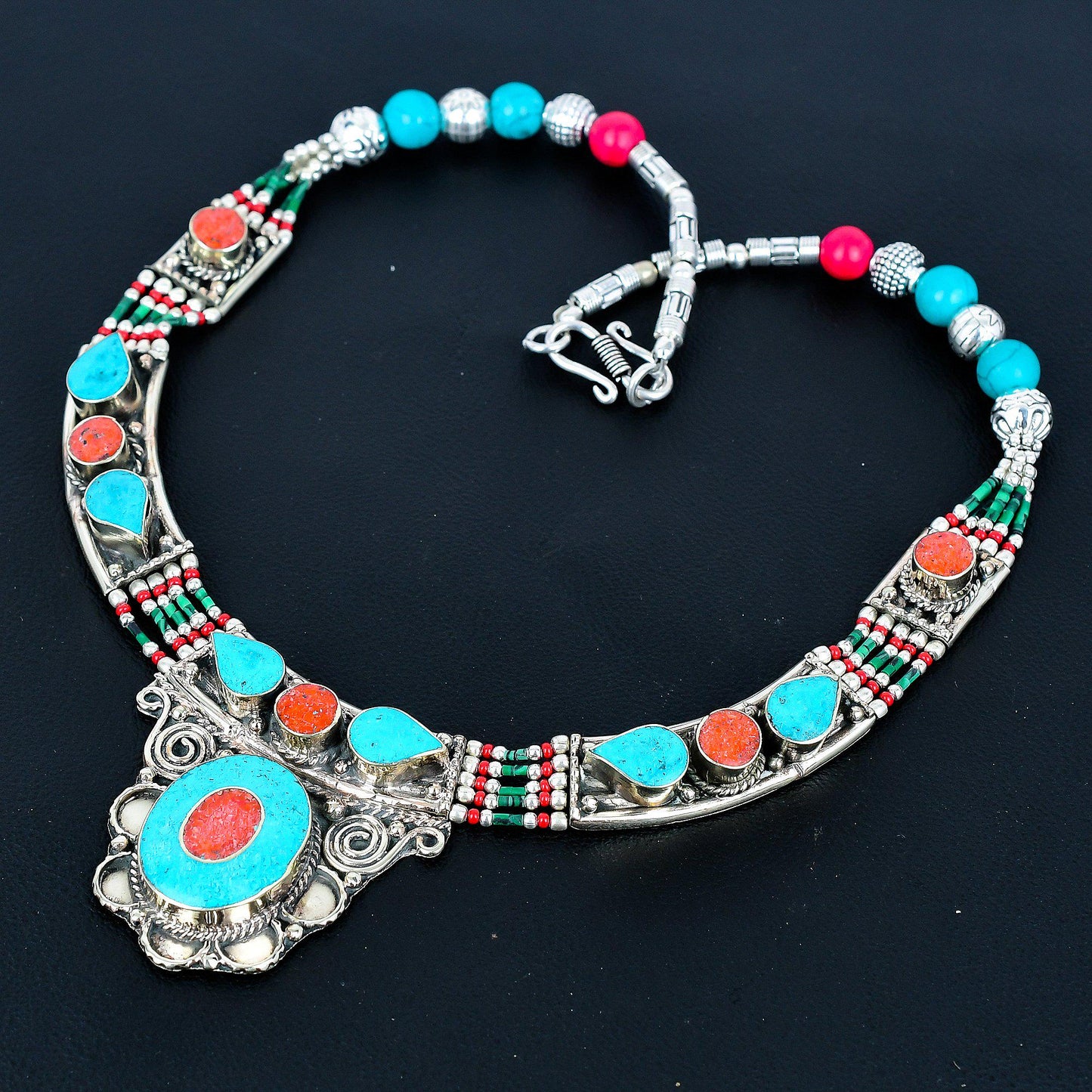 Turquoise & Red Coral Gemstone Necklace