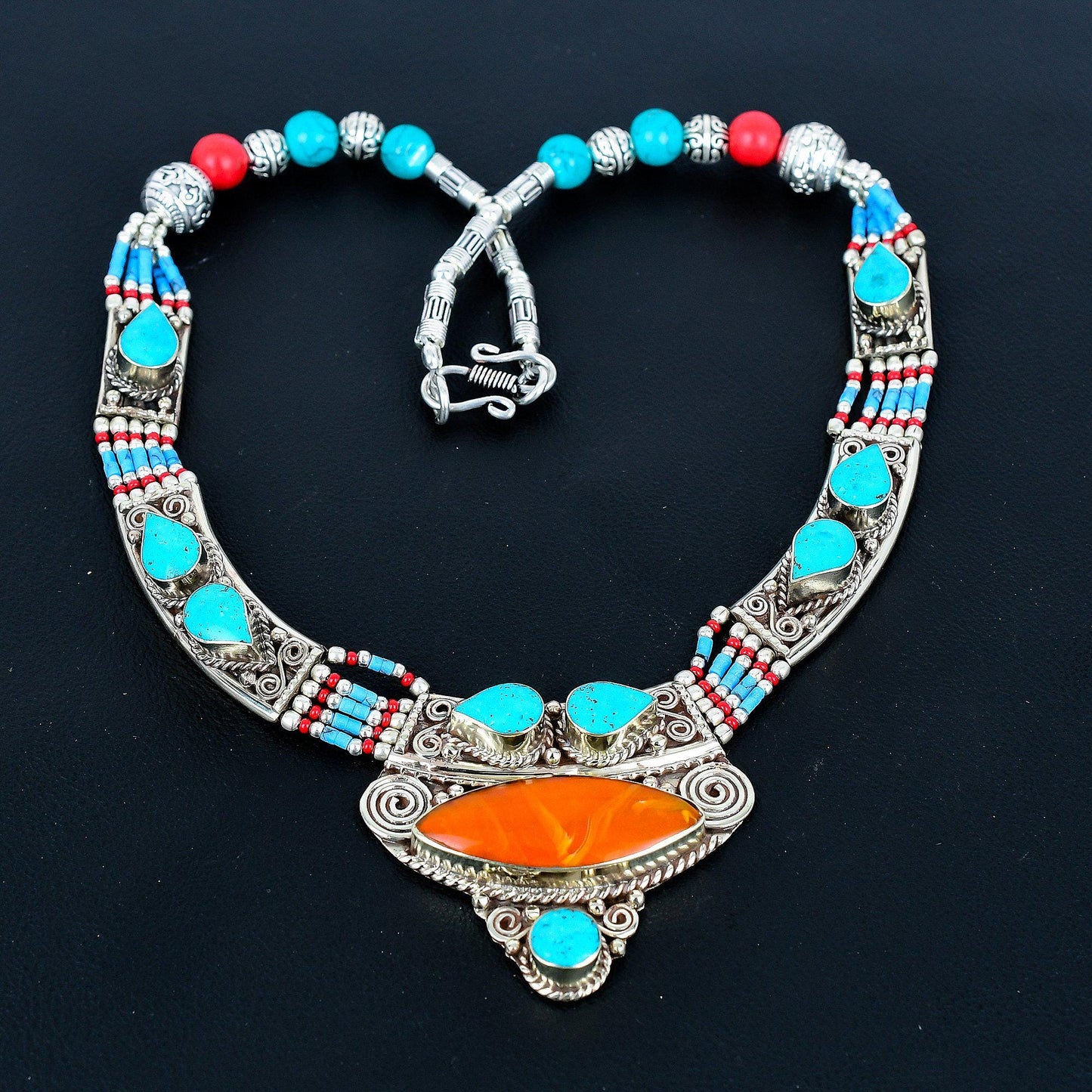 Red Coral Tibetan Silver Necklace
