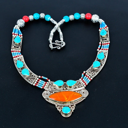 Red Coral Tibetan Silver Necklace