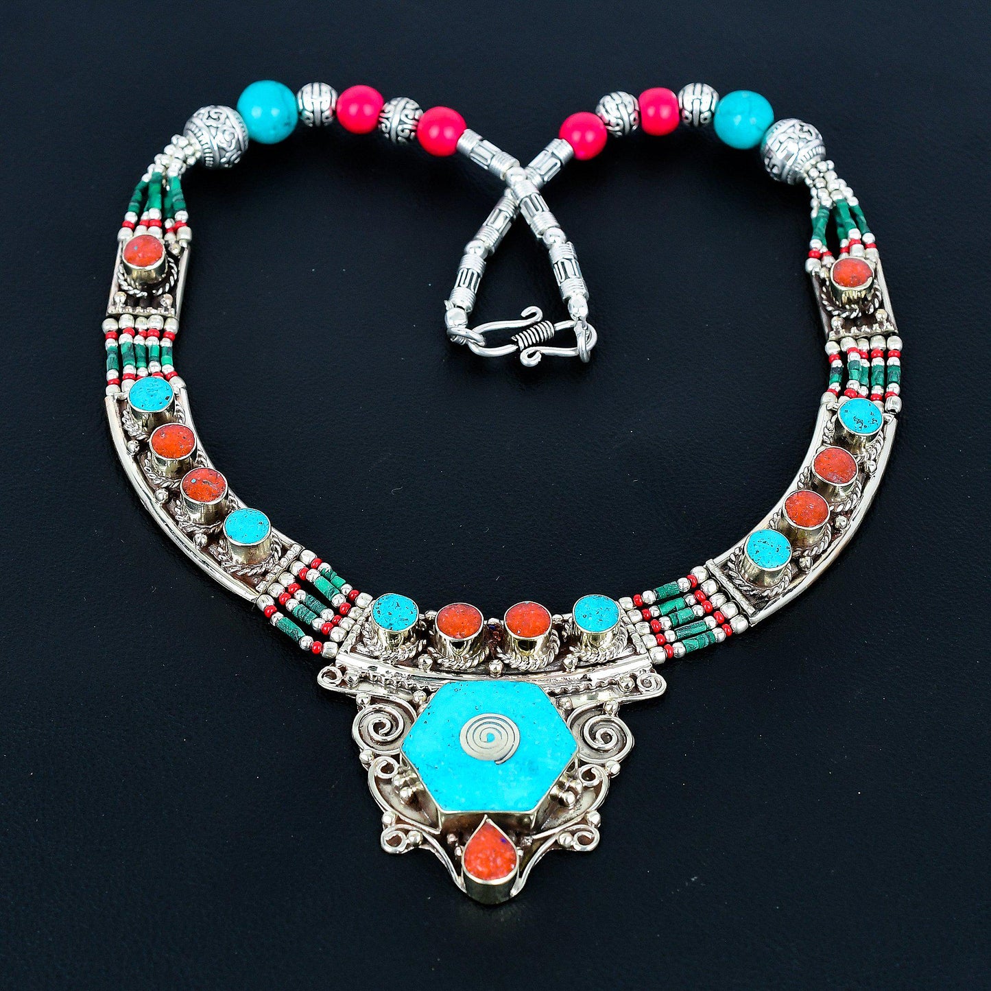 Turquoise & Red Coral Gemstone Necklace